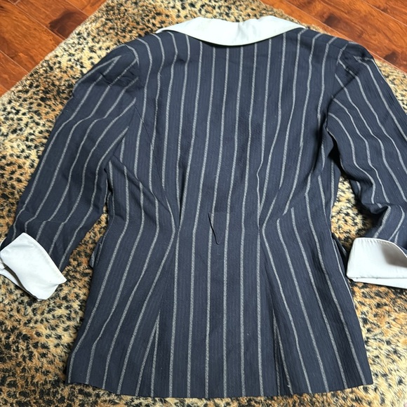 The ULTIMATE POWER SUIT Vintage Thierry Mugler Navy White pinstripe suit S40 - Picture 8 of 12